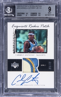 2003-04 UD "Exquisite Collection" Patches Autographs #CA Carmelo Anthony Signed Patch Rookie Card (#06/99) – BGS MINT 9/BGS 10